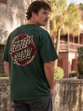 Santa Cruz Dressen Roses Dot Forest Green Graphic Skate T-Shirt XL